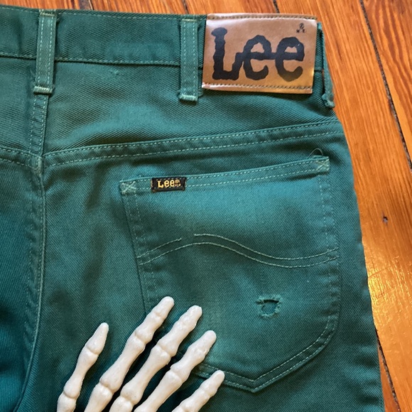π SOLD π Vintage 70s Lee Polyester Jeans Green Made in U.S.A. ~ 33 X 31 - Picture 6 of 7
